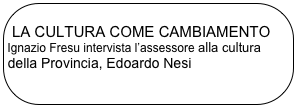 
LA CULTURA COME CAMBIAMENTO
Ignazio Fresu intervista l’assessore alla cultura della Provincia, Edoardo Nesi
